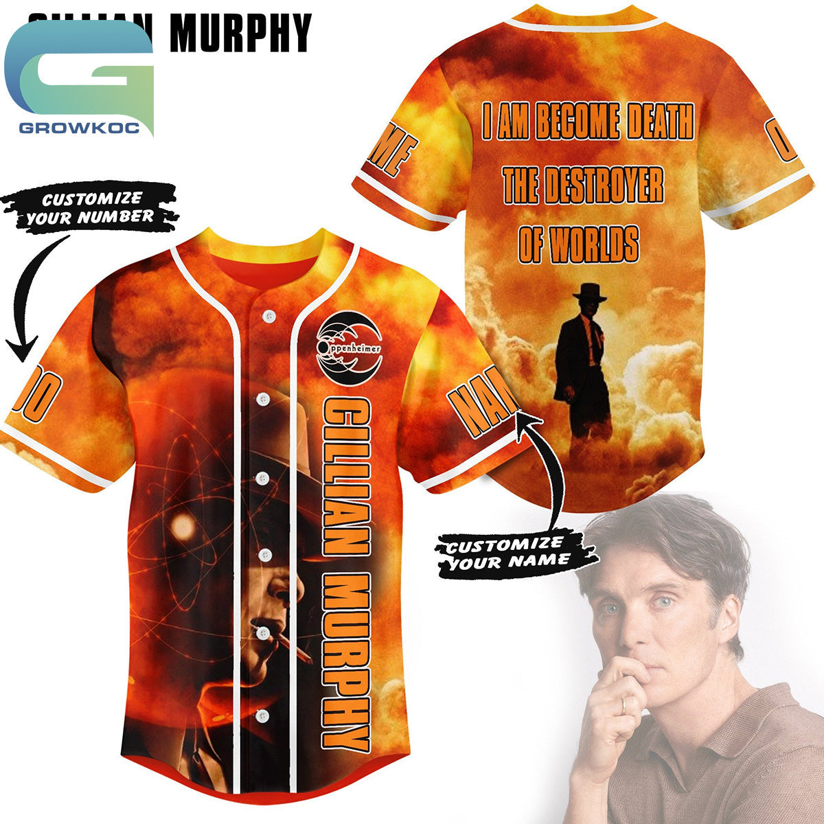 Cillian Murphy Oppenheimer I Am Become Death Personalized Baseball Jersey baseball jersey product view 1