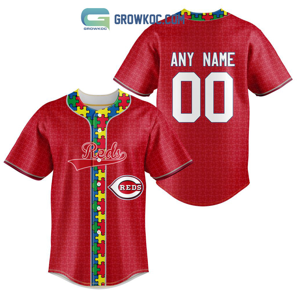 Cincinnati Reds MLB Fearless Against Autism Personalized Baseball Jersey baseball jersey product view 1