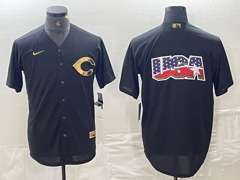 Cincinnati Reds Black Gold 4 Edition Style 5 Baseball Jersey baseball jersey product view 1