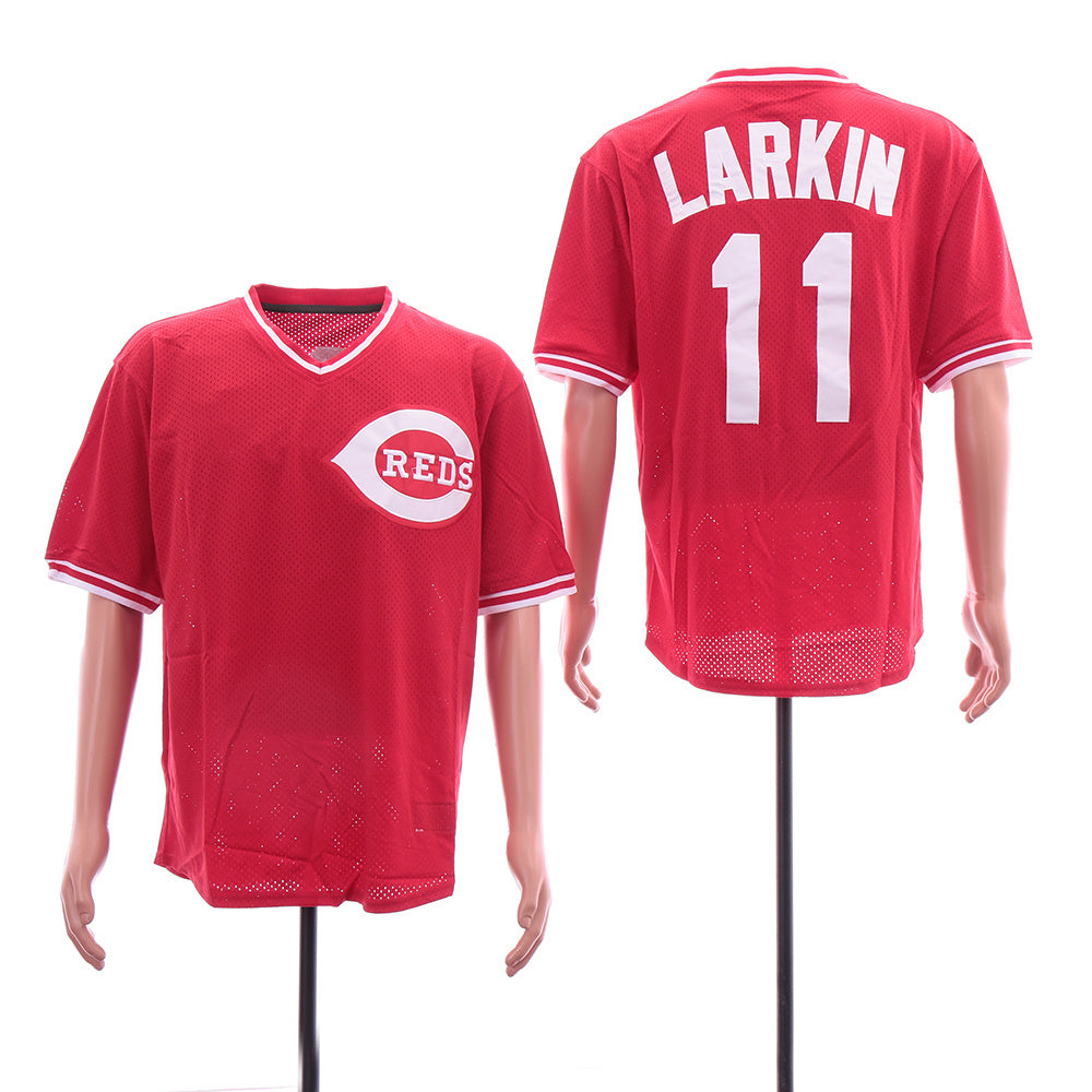 Cincinnati Reds #11 Barry Larkin Reds 11 Red BP Retro Style 1 Baseball Jersey baseball jersey product view 1