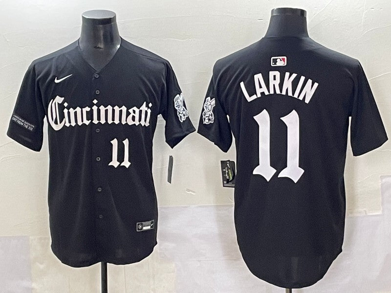 Cincinnati Reds #11 Barry Larkin Reds 5 Collaboration Style 1 Baseball Jersey baseball jersey product view 1