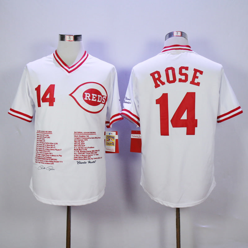 Cincinnati Reds #14 Pete Rose Reds 14 White Pullover Edition Retro Baseball Jersey baseball jersey product view 1