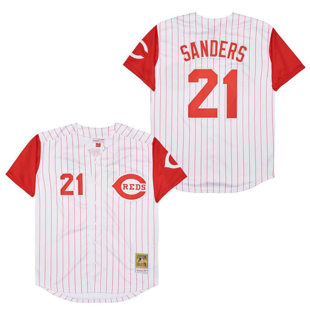 Cincinnati Reds #21 Deion Sanders Reds 21 White Red Red Retro Baseball Jersey baseball jersey product view 1
