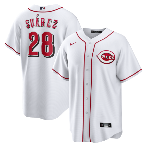Cincinnati Reds #28 Eugenio Suarez Home Replica Jersey - White_conew1 Baseball Jersey baseball jersey product view 1