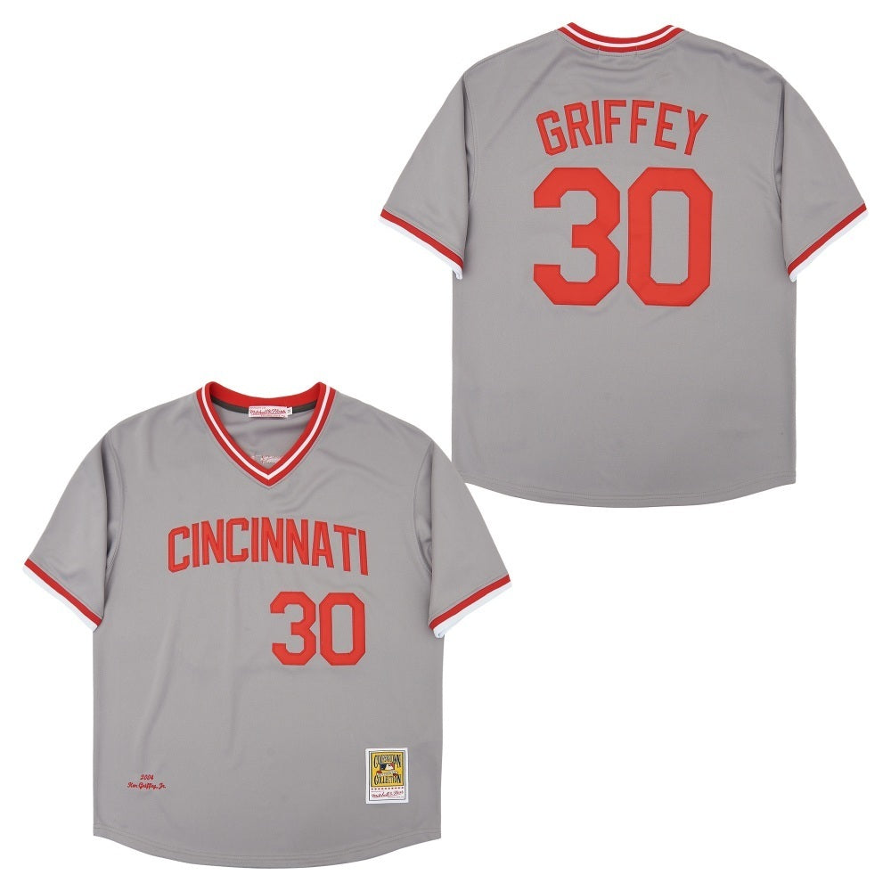 Cincinnati Reds #30 Ken Griffey Jr. Reds 30 Gray Retro Baseball Jersey baseball jersey product view 1