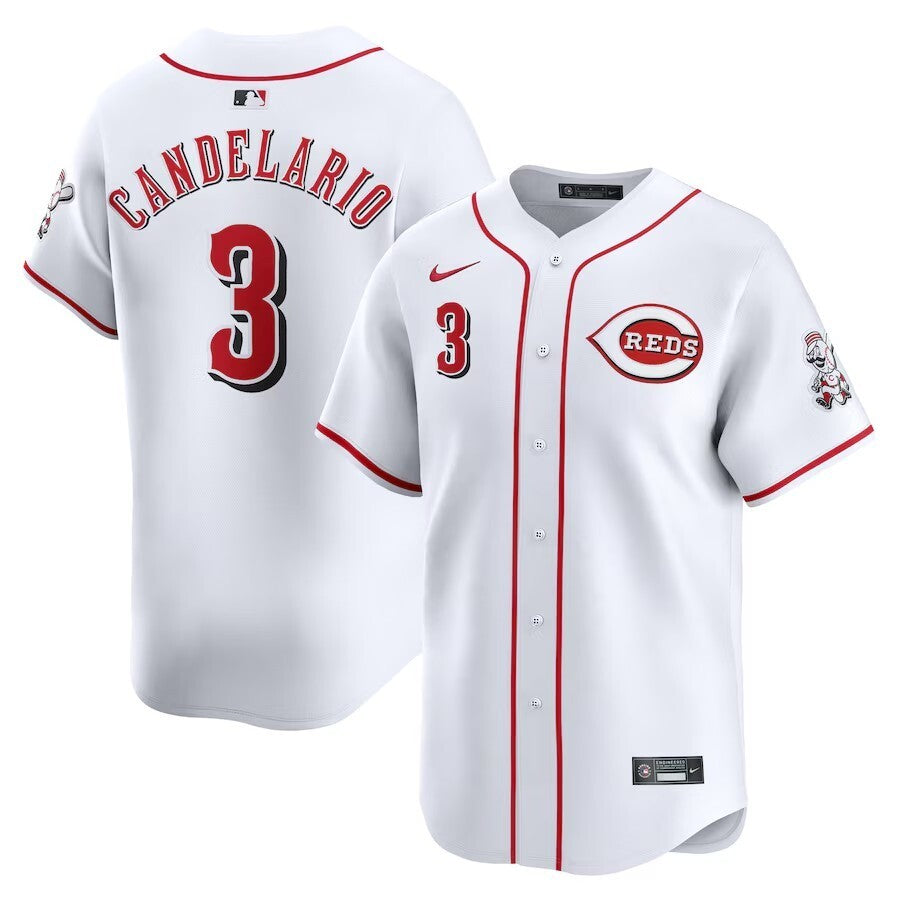 Cincinnati Reds #3 Jeimer Candelario Home Limited Player Jersey - White Baseball Jersey baseball jersey product view 1