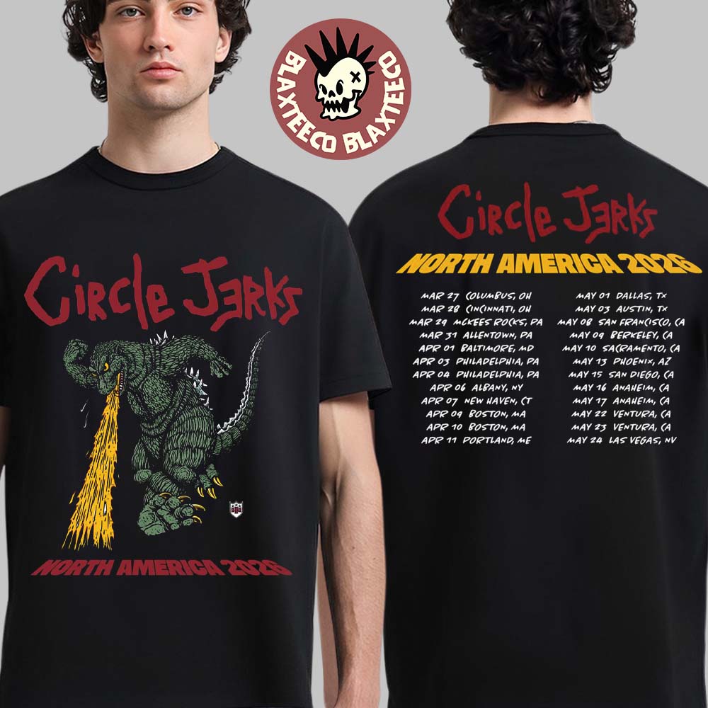 Circle Jerks North America Tour 2026 Merch Tee Godzilla Art Two Sided T-Shirt Unisex T-shirt, Sweatshirt, Hoodie, Long Sleeve Tee - T-Shirt, Sweatshirt, Hoodie