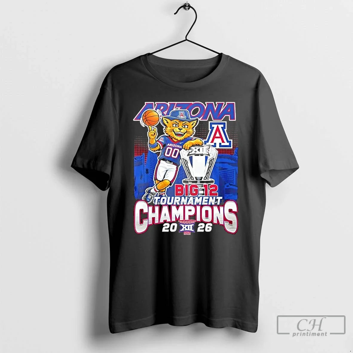 Classic 2026 Big 12 Tournament Champions Arizona Wildcats Mascot Skyline Unisex T-shirt, Sweatshirt, Hoodie, Long Sleeve Tee - T-Shirt, Sweatshirt, Hoodie
