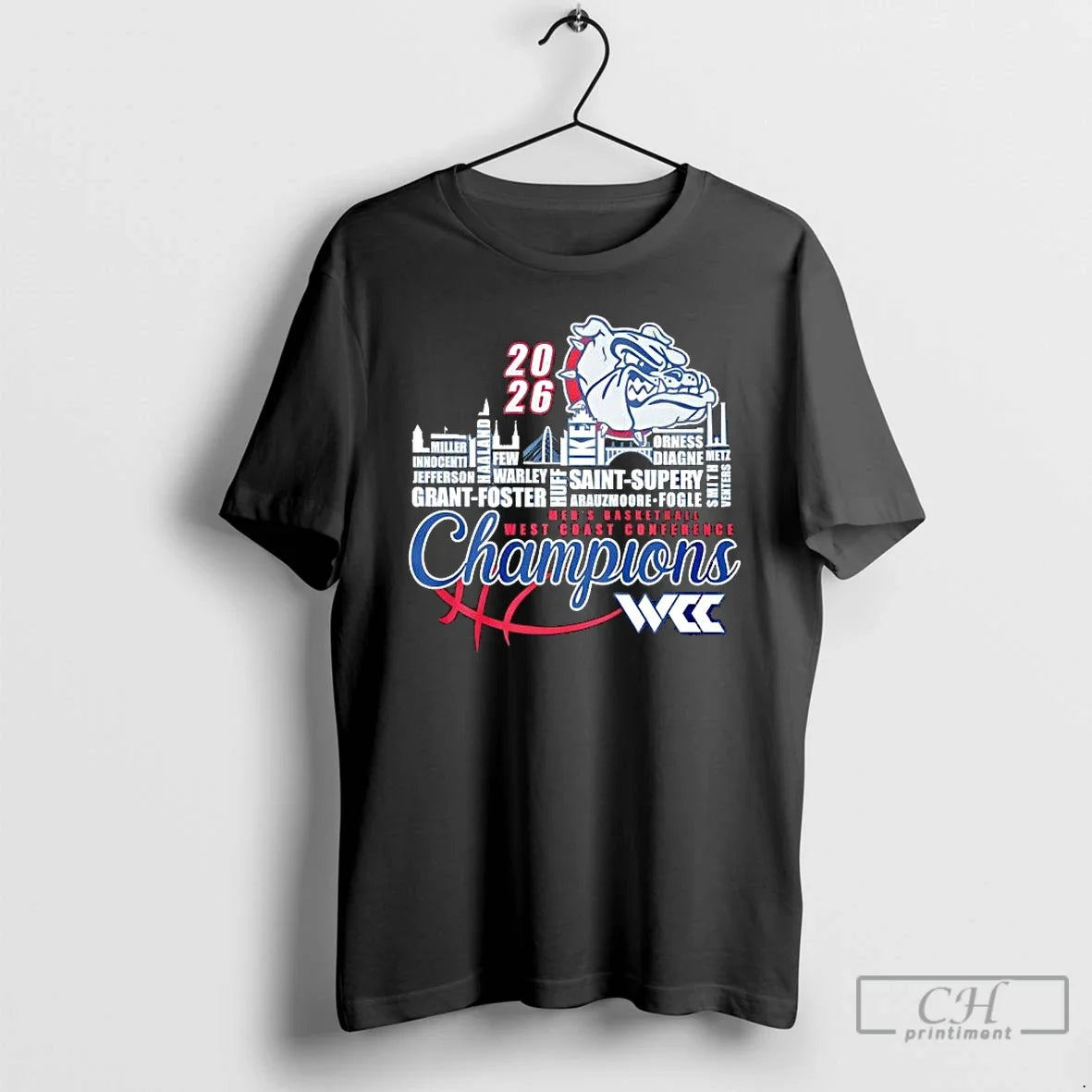 Classic 2026 Mens Basketball West Coast Conference Champions Gonzaga Bulldogs All Names City T Shirts - T-Shirt, Sweatshirt, Hoodie