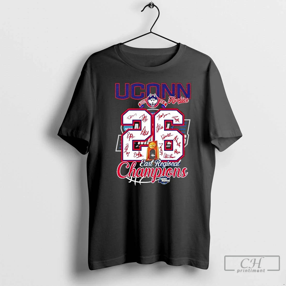 Classic 2026 Uconn Huskies East Regional Champions March Madness All Signatures Unisex T-shirt, Sweatshirt, Hoodie, Long Sleeve Tee - T-Shirt, Sweatshirt, Hoodie