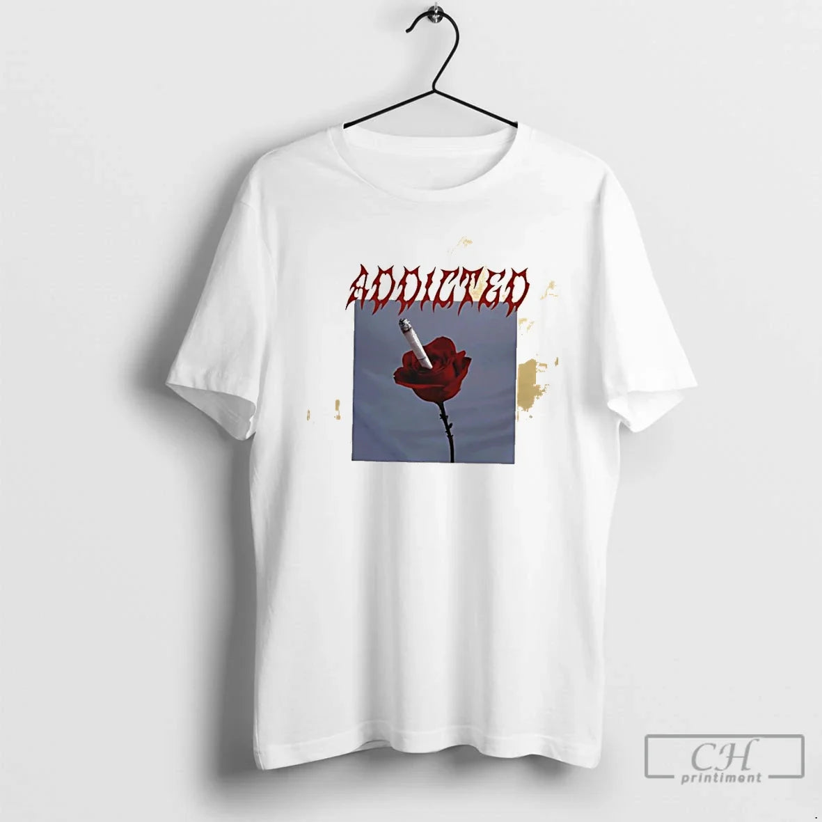 Classic Addicted Smoking Roses Metal Aesthetic Unisex T-shirt, Sweatshirt, Hoodie, Long Sleeve Tee - T-Shirt, Sweatshirt, Hoodie