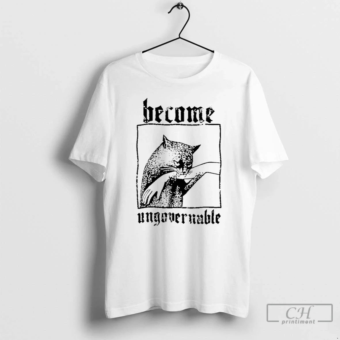 Classic Become Ungovernable Cat Biting Hand Unisex T-shirt, Sweatshirt, Hoodie, Long Sleeve Tee - T-Shirt, Sweatshirt, Hoodie