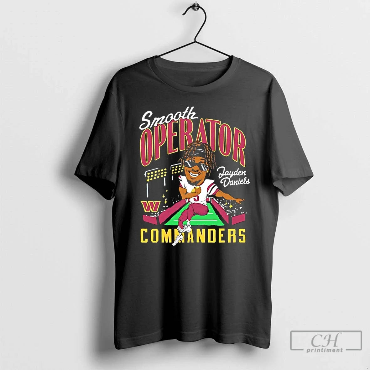 Classic Commanders Jayden Daniels Smooth Operator Player Caricature - T-Shirt, Sweatshirt, Hoodie