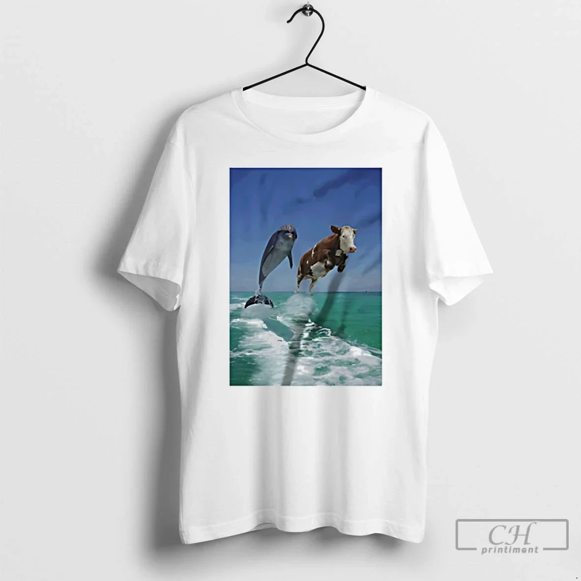Classic Cow And Dolphin Jumping Out Of Water Unisex T-shirt, Sweatshirt, Hoodie, Long Sleeve Tee - T-Shirt, Sweatshirt, Hoodie
