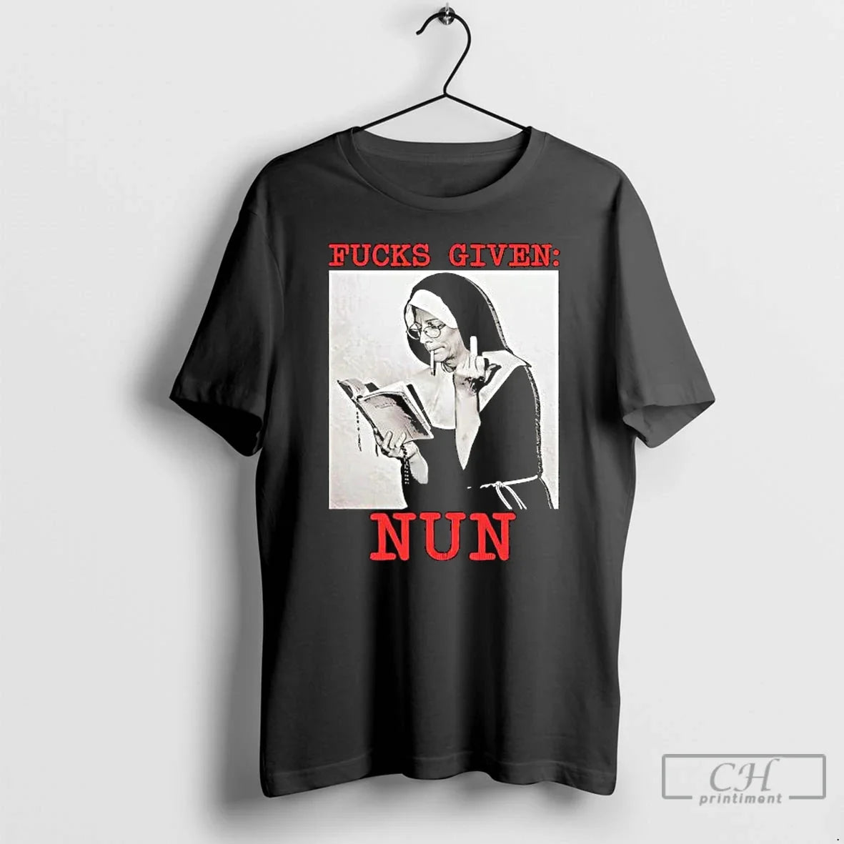 Classic Fucks Given Nun Smoking Giving The Middle Finger Graphic - T-Shirt, Sweatshirt, Hoodie