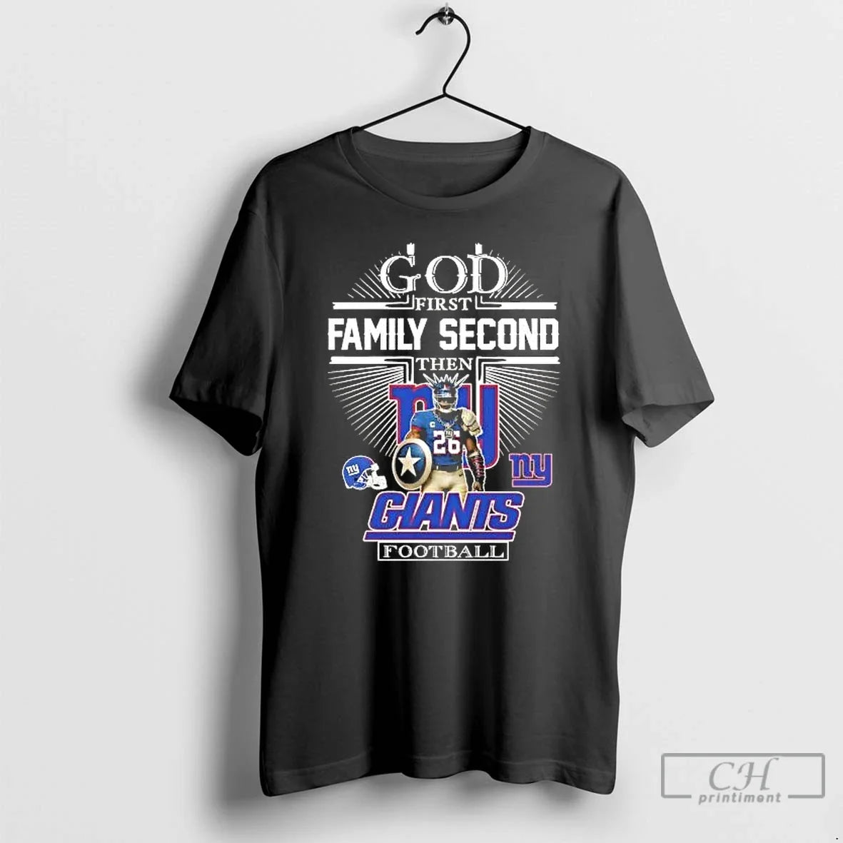 Classic God First Family Second Then New York Giants Football Mascot - T-Shirt, Sweatshirt, Hoodie