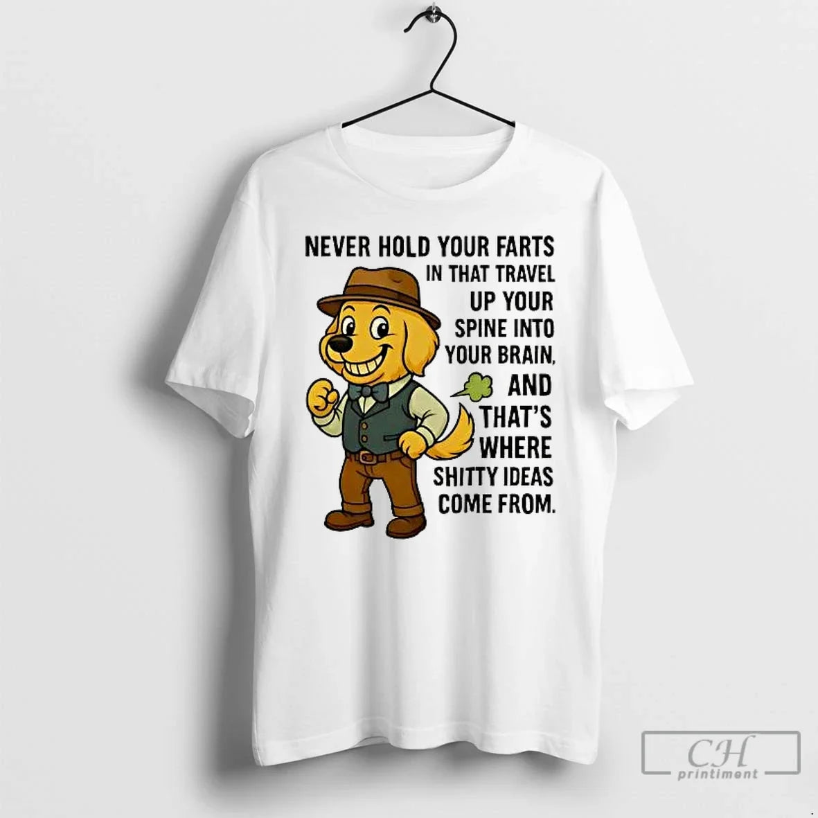 Classic Golden Retriever Never Hold Your Farts Travel Up Your Spine Into Your Brain - T-Shirt, Sweatshirt, Hoodie
