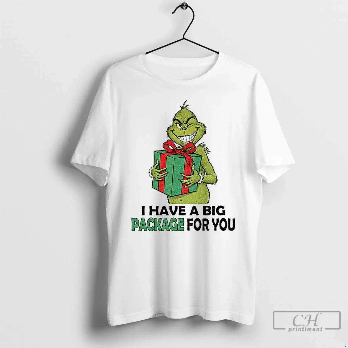 Classic Grinch Santa Holding Gift I Have A Big Package For You Christmas T Shirts - T-Shirt, Sweatshirt, Hoodie