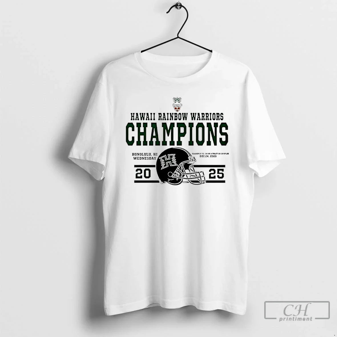 Classic Hawaii Rainbow Warriors 2025 Hawaii Bowl Champions Helmet - T-Shirt, Sweatshirt, Hoodie