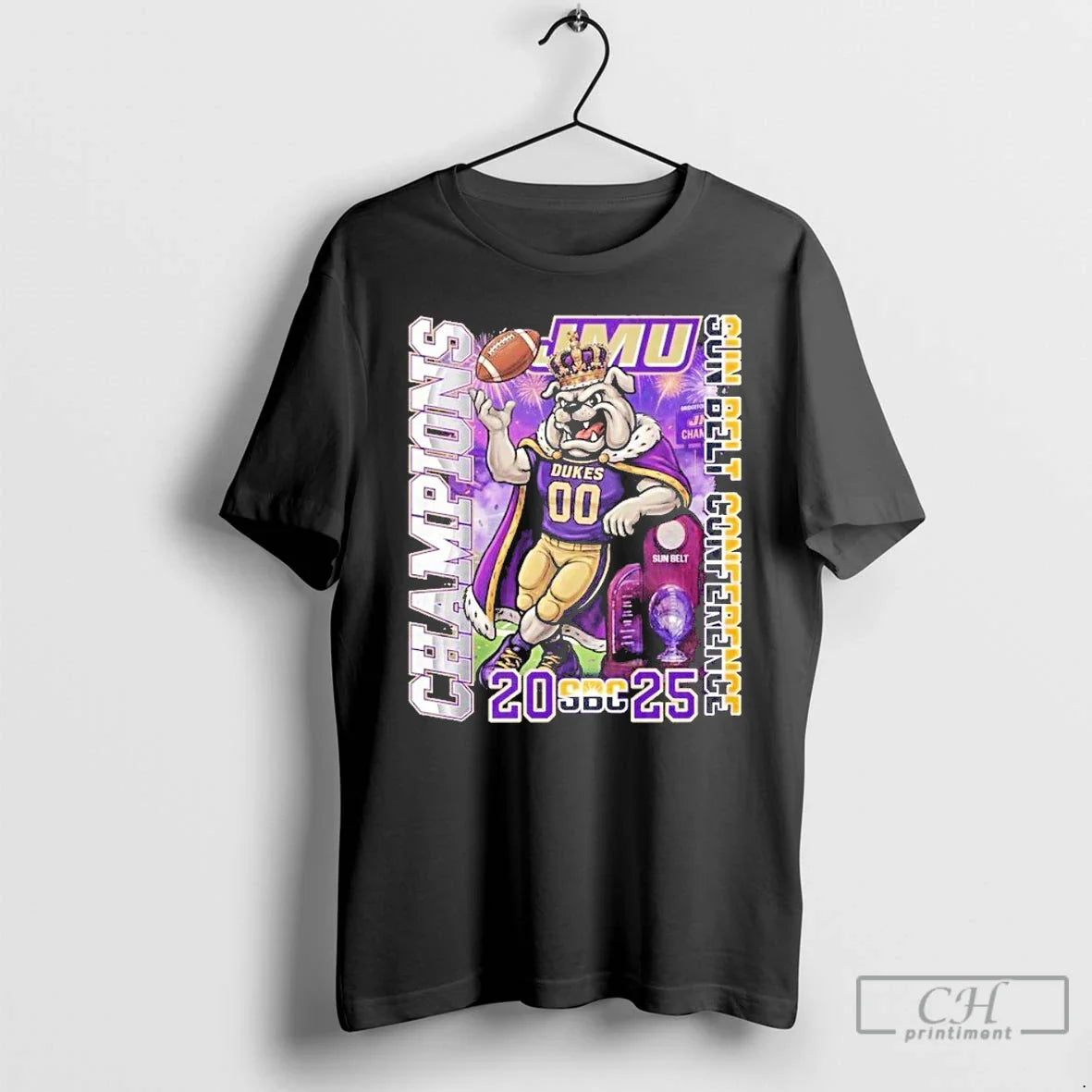 Classic James Madison Dukes 2025 Sun Belt Conference Champion Mascot - T-Shirt, Sweatshirt, Hoodie