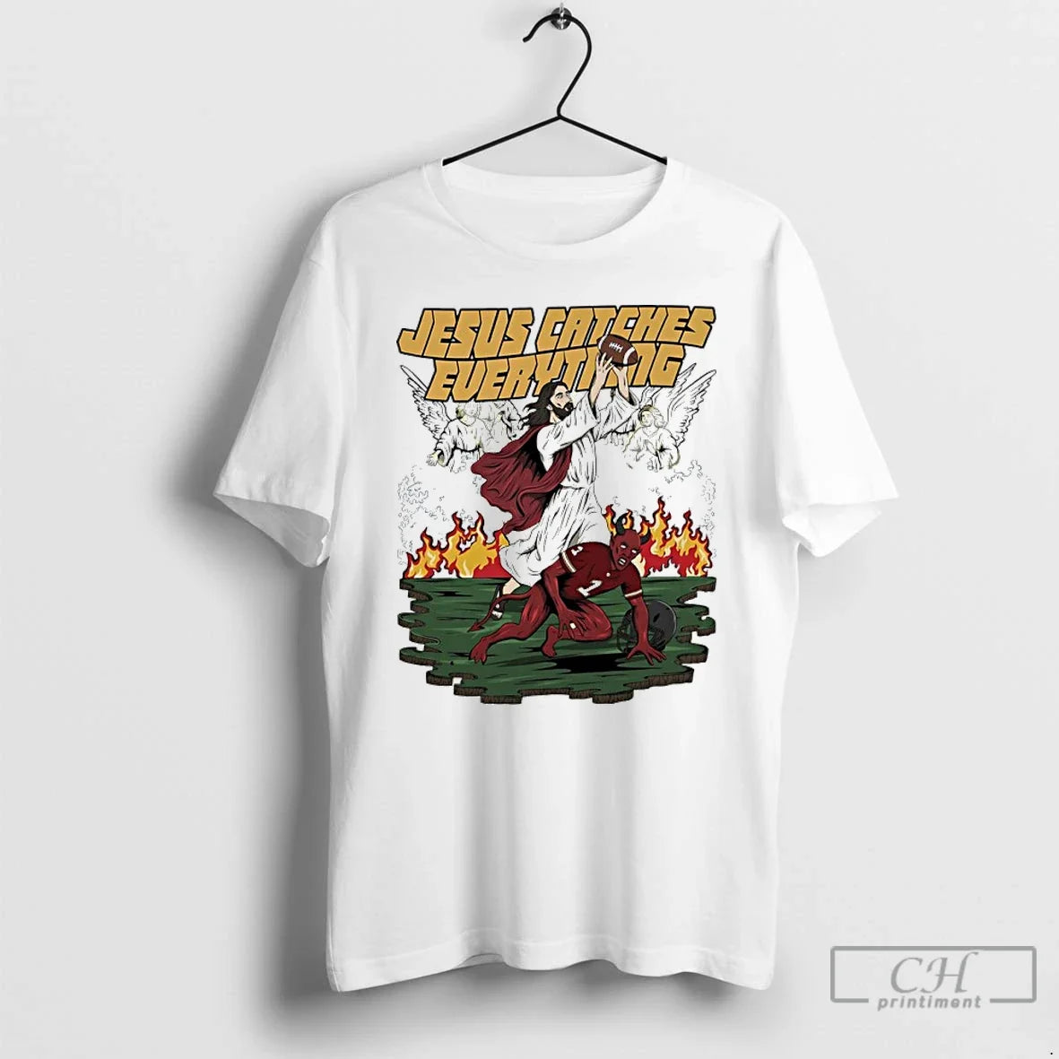 Classic Jesus And Satan Devil Catches Everything Graphic Unisex T-shirt, Sweatshirt, Hoodie, Long Sleeve Tee - T-Shirt, Sweatshirt, Hoodie