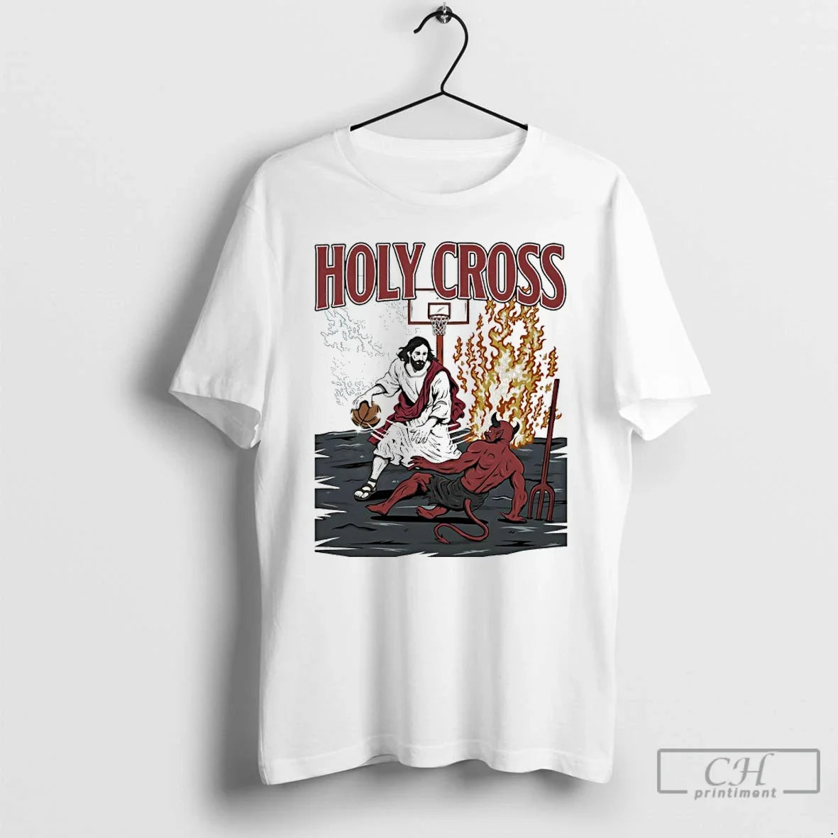 Classic Jesus Vs Devil Holy Cross Basketball Unisex T-shirt, Sweatshirt, Hoodie, Long Sleeve Tee - T-Shirt, Sweatshirt, Hoodie