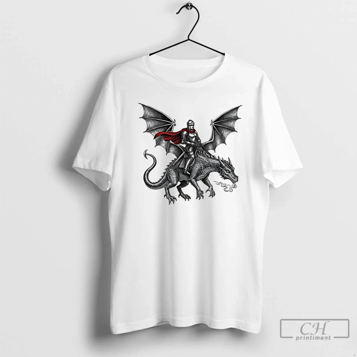Classic Knight Riding Dragon Art - T-Shirt, Sweatshirt, Hoodie