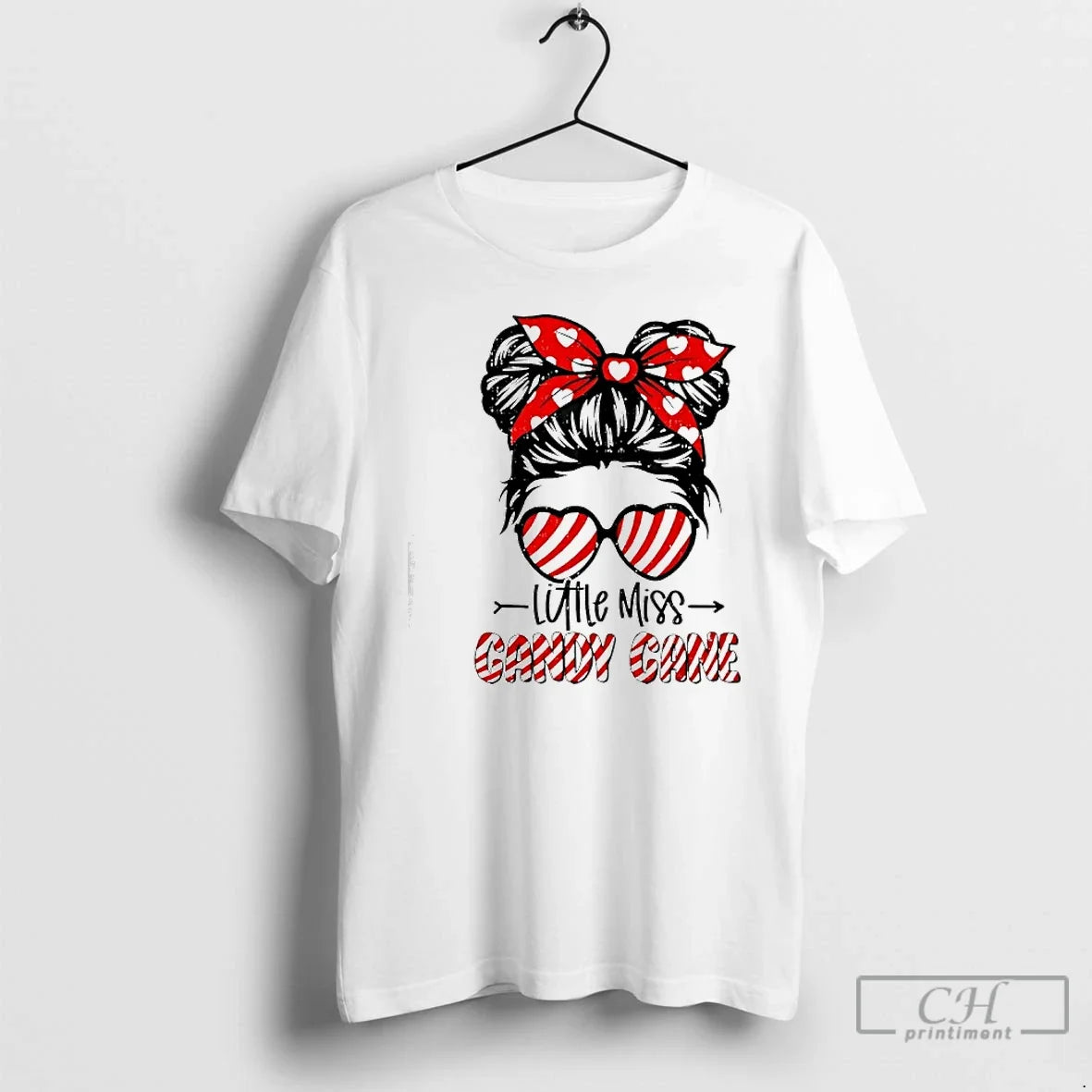 Classic Little Miss Candy Cane Messy Bun Girl Christmas Holiday - T-Shirt, Sweatshirt, Hoodie