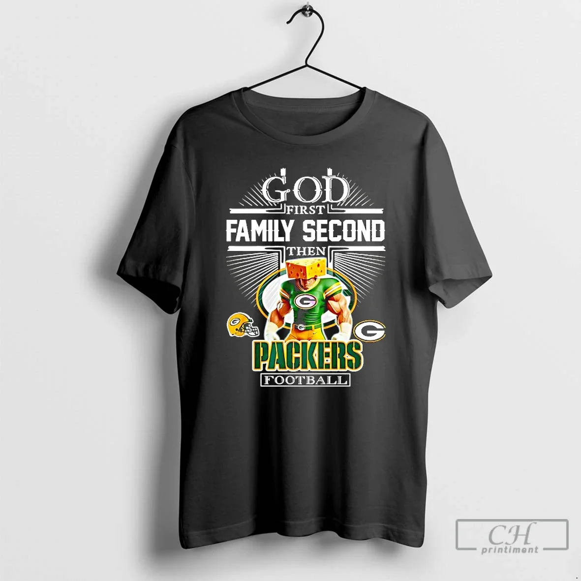 Classic Mascot Of Green Bay Packers God First Family Second Then Football T Shirts Sweater - T-Shirt, Sweatshirt, Hoodie