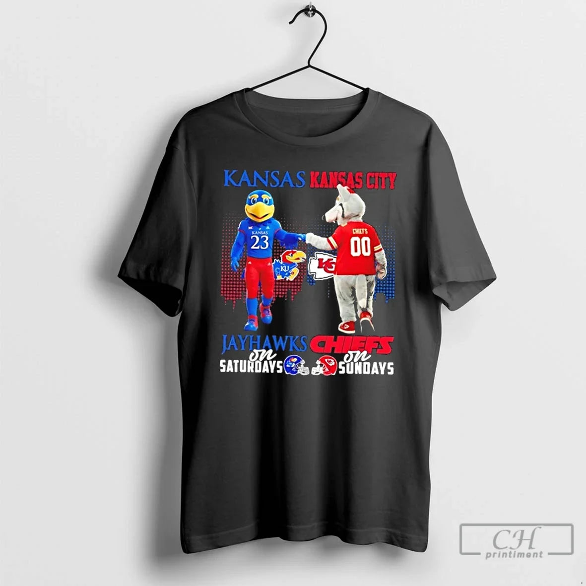 Classic Mascots Kansas Jayhawks On Saturdays X Kansas City Chiefs On Sundays Skyline T Shirts - T-Shirt, Sweatshirt, Hoodie