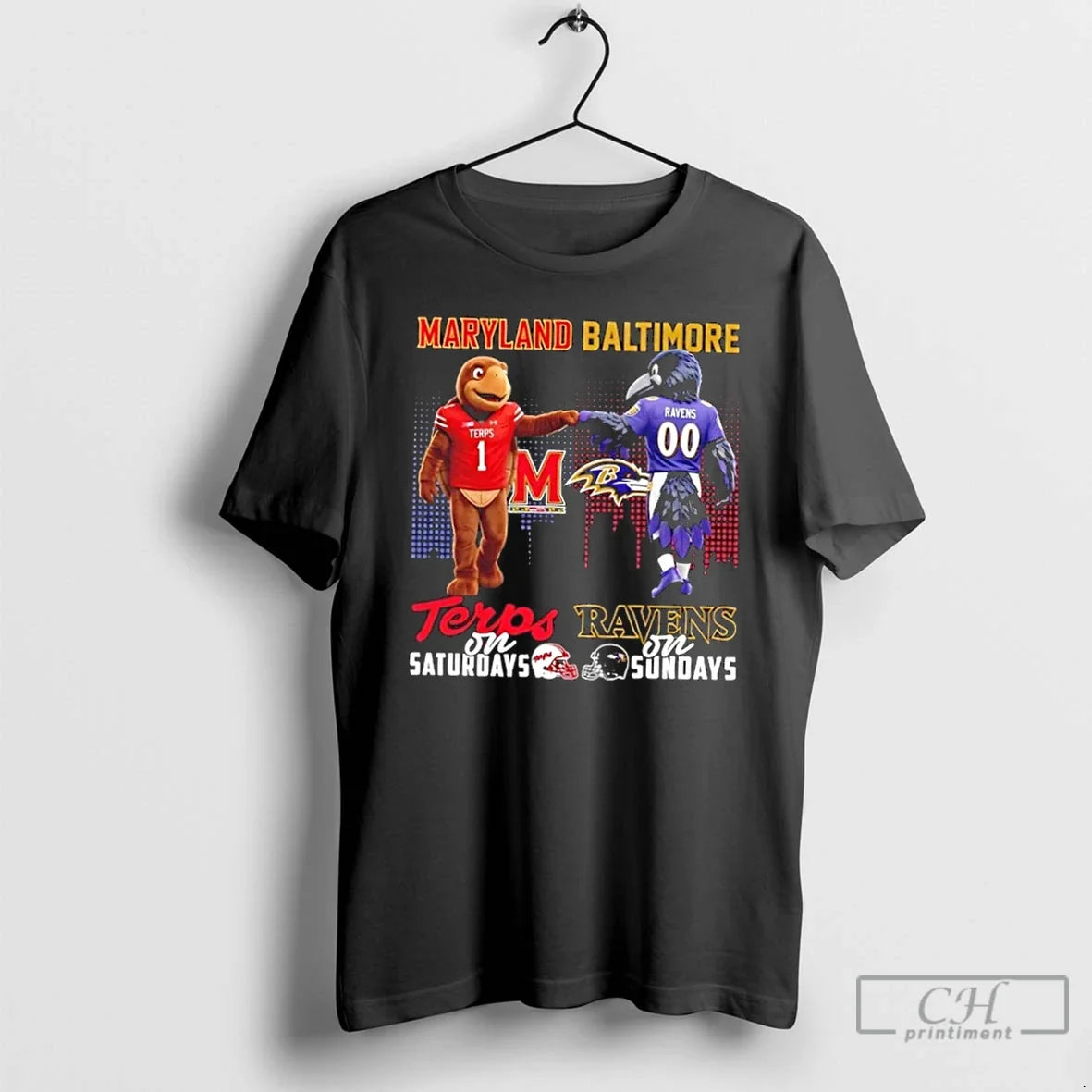 Classic Mascots Maryland Terrapins On Saturdays X Baltimore Ravens On Sundays Skyline T Shirts Sweater - T-Shirt, Sweatshirt, Hoodie