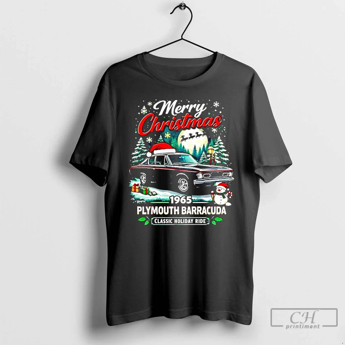 Classic Merry Christmas 1965 Plymouth Barracuda Classic Holiday Ride - T-Shirt, Sweatshirt, Hoodie