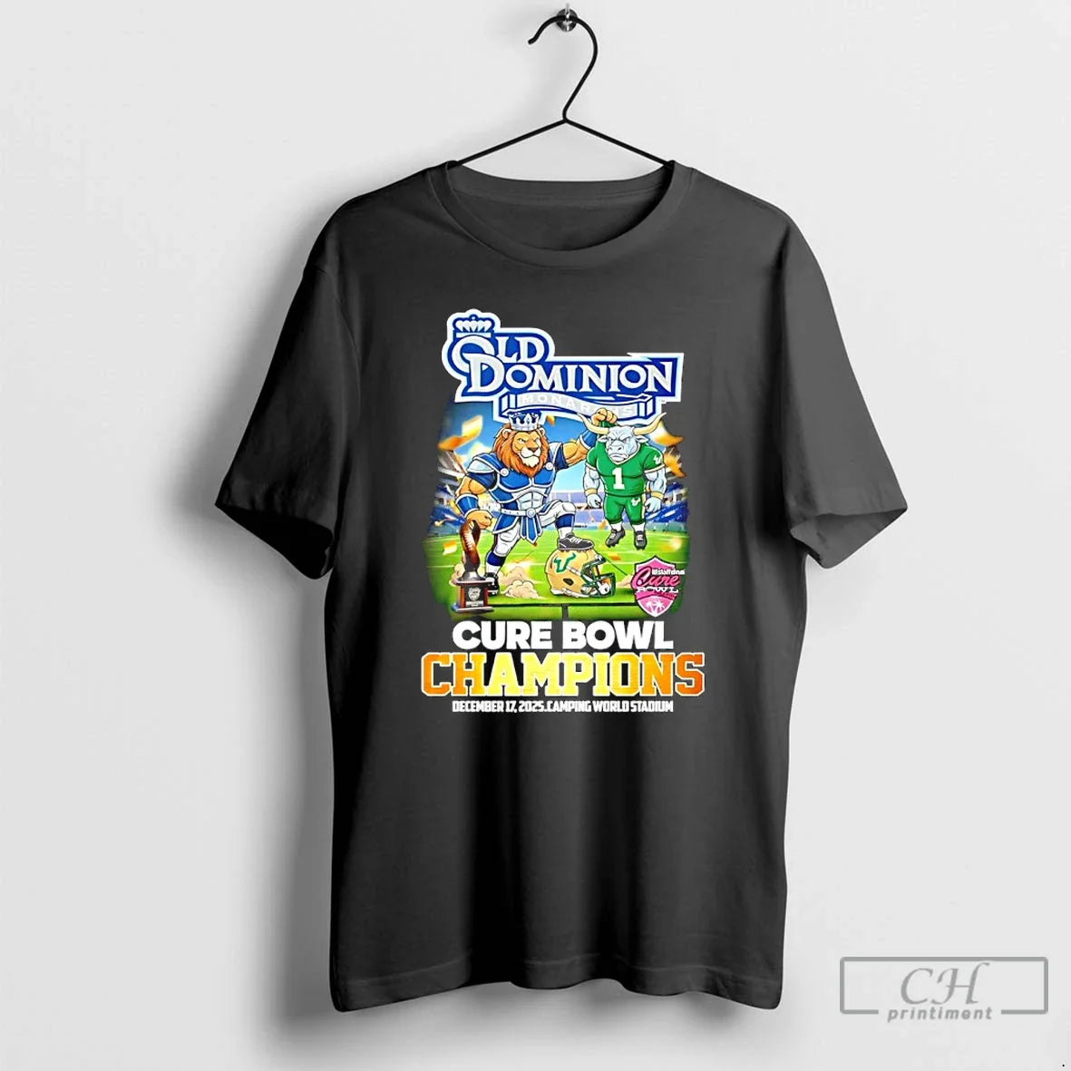 Classic Old Dominion Monarchs 2025 Cure Bowl Champions Mascot - T-Shirt, Sweatshirt, Hoodie