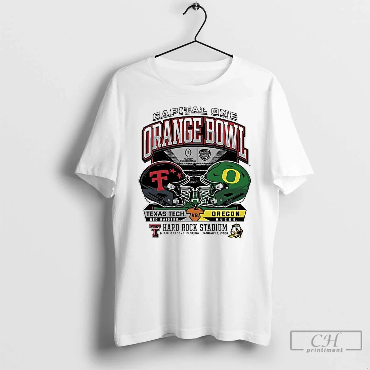 Classic Oregon Vs Texas Tech 2025 Orange Bowl Hard Rock Stadium Helmet T Shirts Sweater - T-Shirt, Sweatshirt, Hoodie