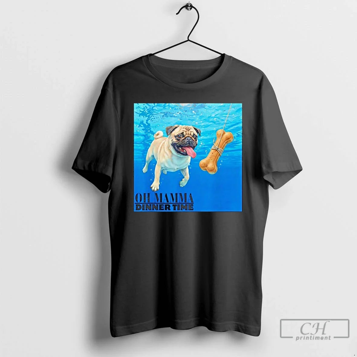Classic Pug Swimming Underwater Oh Mamma Dinner Time - T-Shirt, Sweatshirt, Hoodie