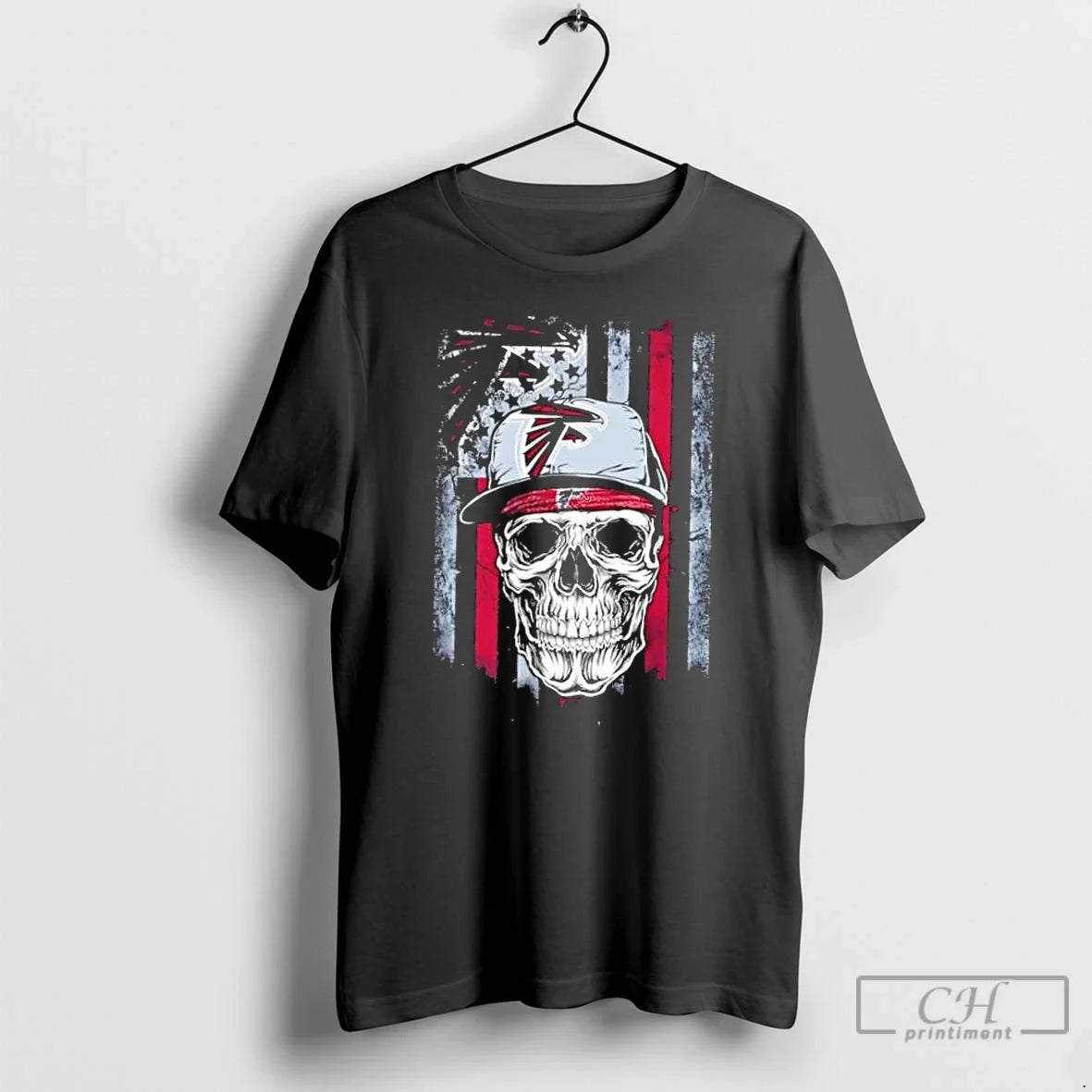 Classic Skull Wearing A Cap Atlanta Falcons Us Flag - T-Shirt, Sweatshirt, Hoodie