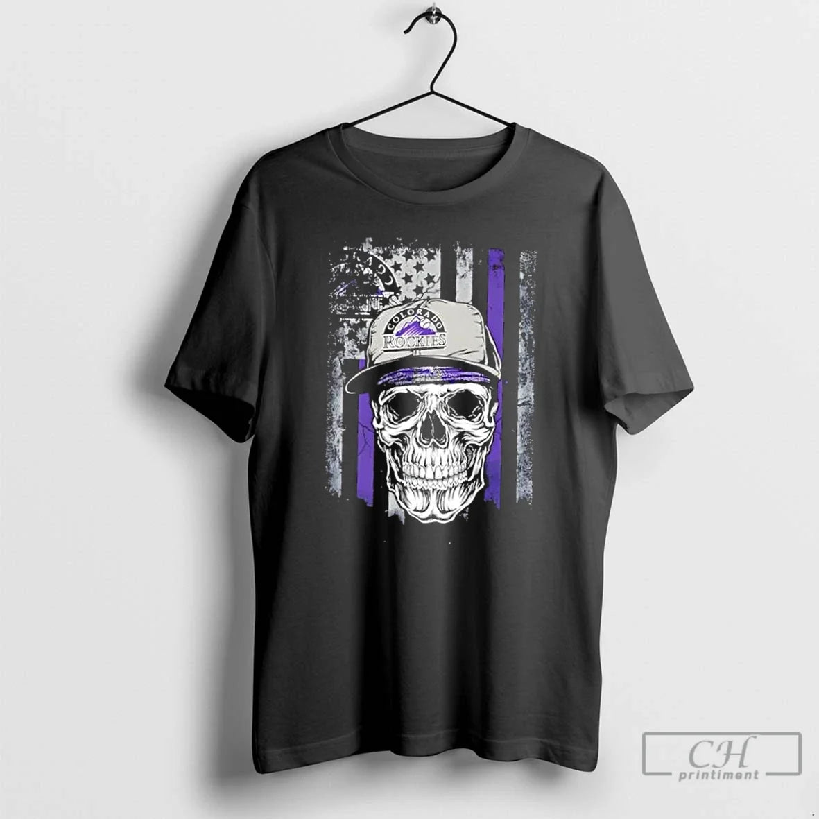 Classic Skull Wearing A Cap Colorado Rockies Us Flag - T-Shirt, Sweatshirt, Hoodie