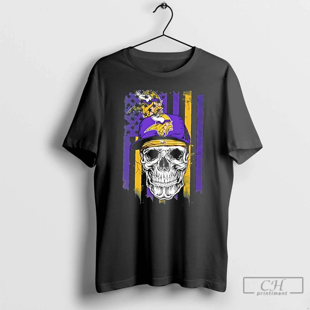 Classic Skull Wearing A Cap Minnesota Vikings Us Flag - T-Shirt, Sweatshirt, Hoodie