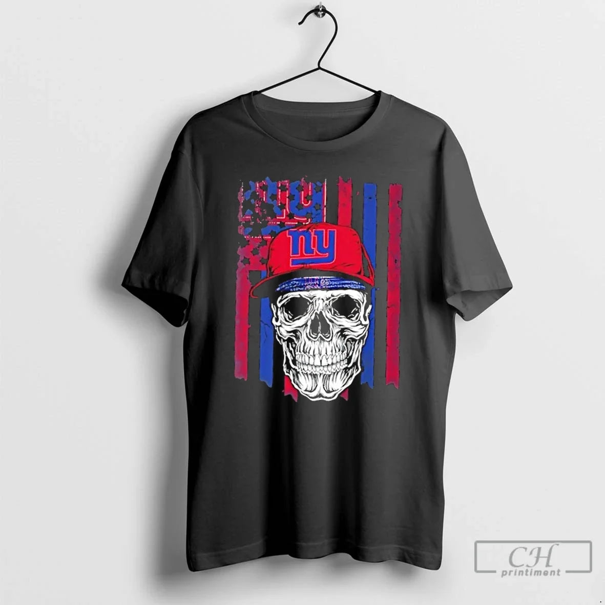 Classic Skull Wearing A Cap New York Giants Us Flag - T-Shirt, Sweatshirt, Hoodie
