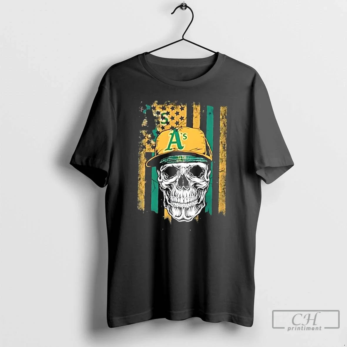 Classic Skull Wearing A Cap Oakland Athletics Us Flag - T-Shirt, Sweatshirt, Hoodie