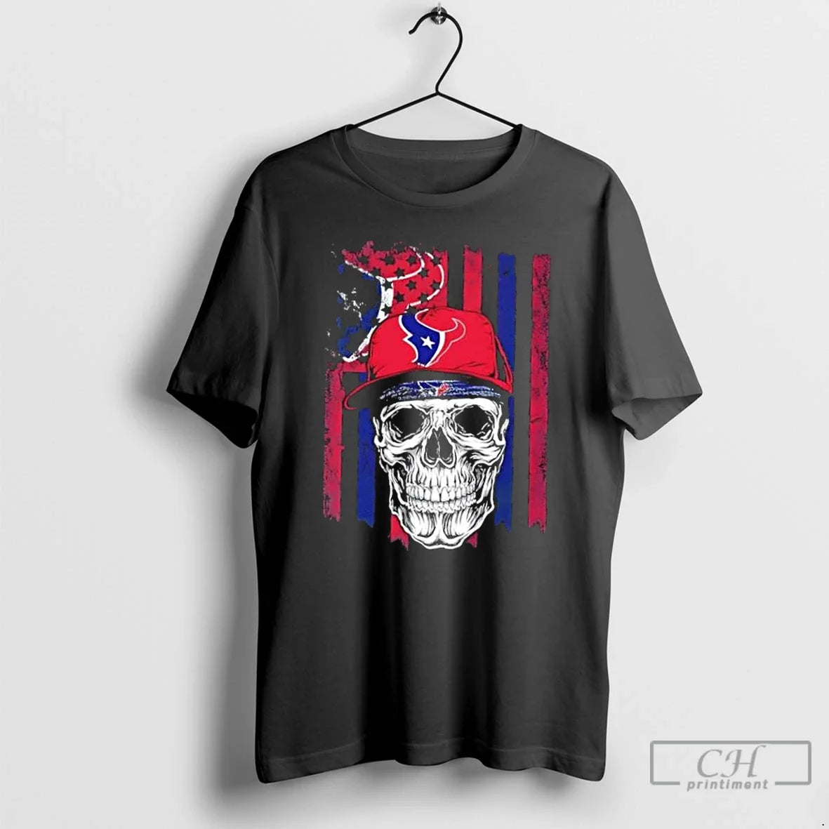 Classic Skull Wearing A Cap X Houston Texans Us Flag - T-Shirt, Sweatshirt, Hoodie