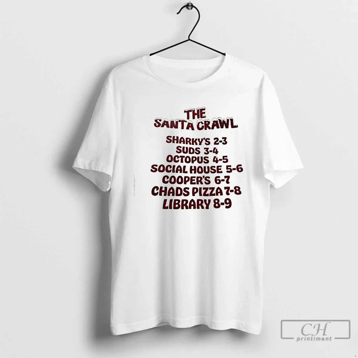 Classic The Santa Crawl Sharkys Suds Octopus Social House Coopers Chads Pizza Library T Shirts - T-Shirt, Sweatshirt, Hoodie