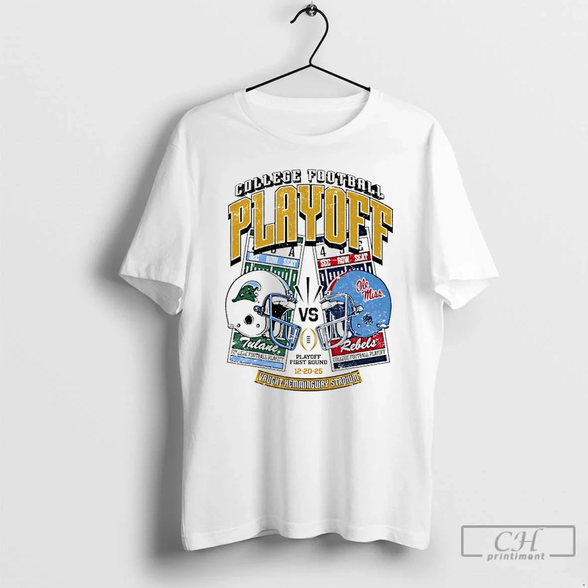 Classic Tulane Vs Ole Miss 2025 College Football Playoff Helmet Ticket - T-Shirt, Sweatshirt, Hoodie