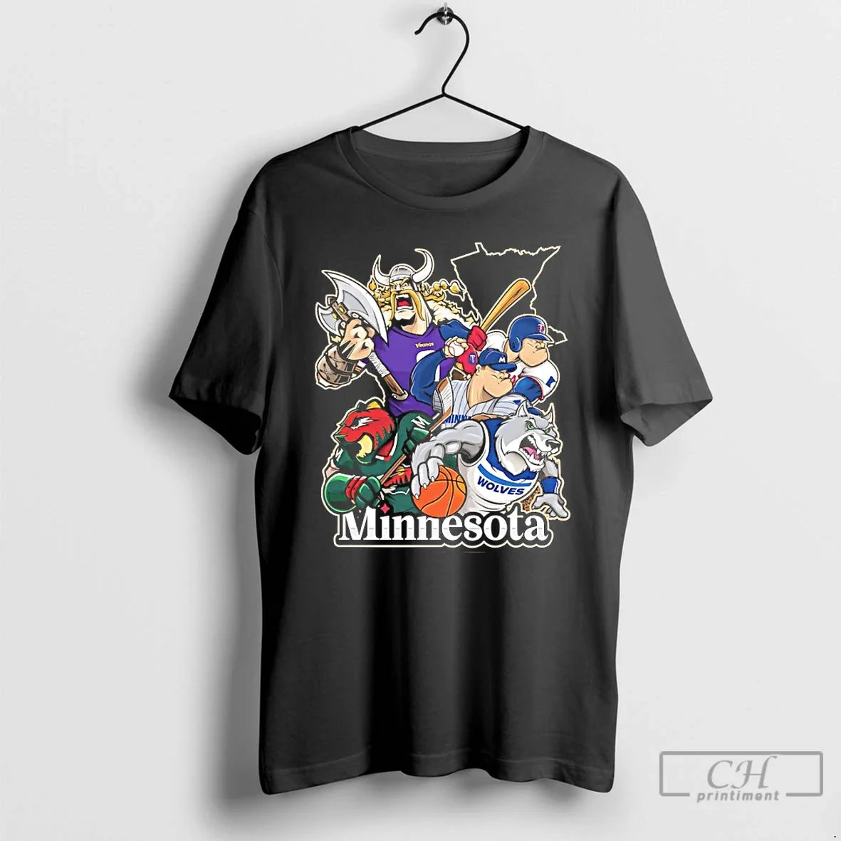 Classic Vikings Wolves Twins And Wild Minnesota City Skyline Mascot Unisex T-shirt, Sweatshirt, Hoodie, Long Sleeve Tee - T-Shirt, Sweatshirt, Hoodie