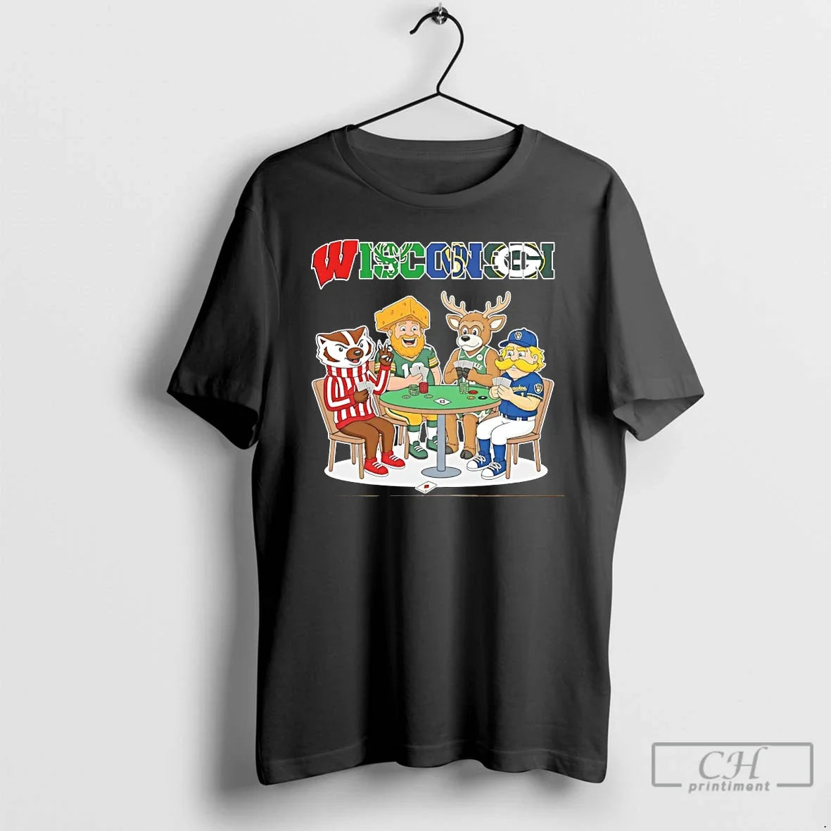 Classic Wisconsin City Sports Mascot Playing Poker Unisex T-shirt, Sweatshirt, Hoodie, Long Sleeve Tee - T-Shirt, Sweatshirt, Hoodie