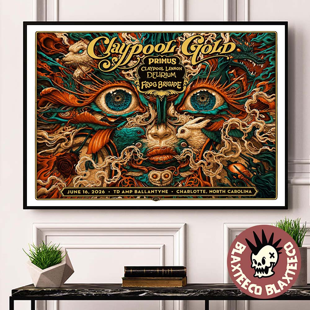 Claypool Gold Primus Claypool Lennon Delirium And Frog Brigade Charlotte North Carolina 2026 Event Poster At TD AMP Ballantyne On June 16 2026 Poster Canvas - T-Shirt, Sweatshirt, Hoodie