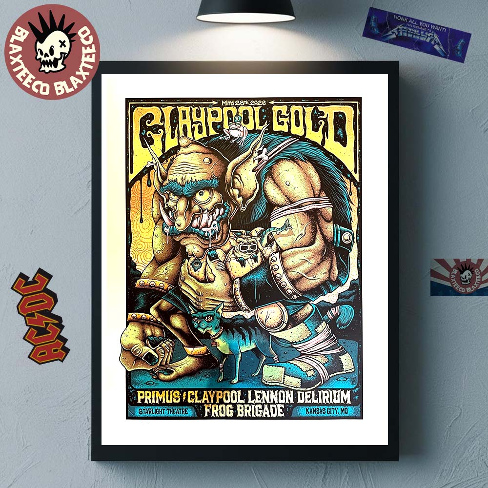 Claypool Gold Primus Claypool Lennon Delirium And Frog Brigade Kansas City MO 2026 Show Poster At Starlight Theatre On May 28 2026 Poster Canvas - T-Shirt, Sweatshirt, Hoodie