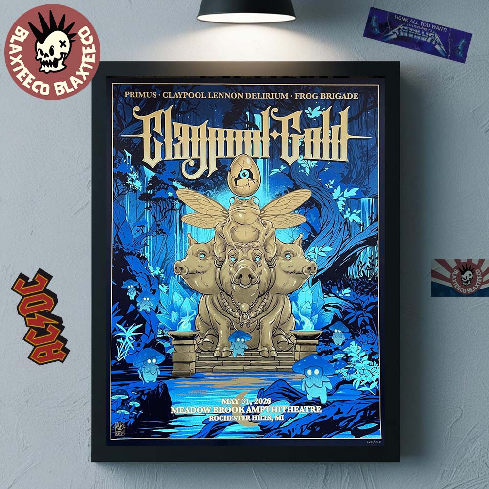 Claypool Gold Primus Claypool Lennon Delirium And Frog Brigade Rochester Hills Michigan 2026 Venue Poster At Meadow Brook Amphitheatre On May 31 2026 Poster Canvas - T-Shirt, Sweatshirt, Hoodie
