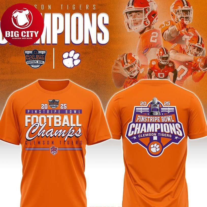 Clemson Tigers Pinstripe Bowl Champions 2025 Two Sided Shirt Unisex T-shirt, Sweatshirt, Hoodie, Long Sleeve Tee - T-Shirt, Sweatshirt, Hoodie