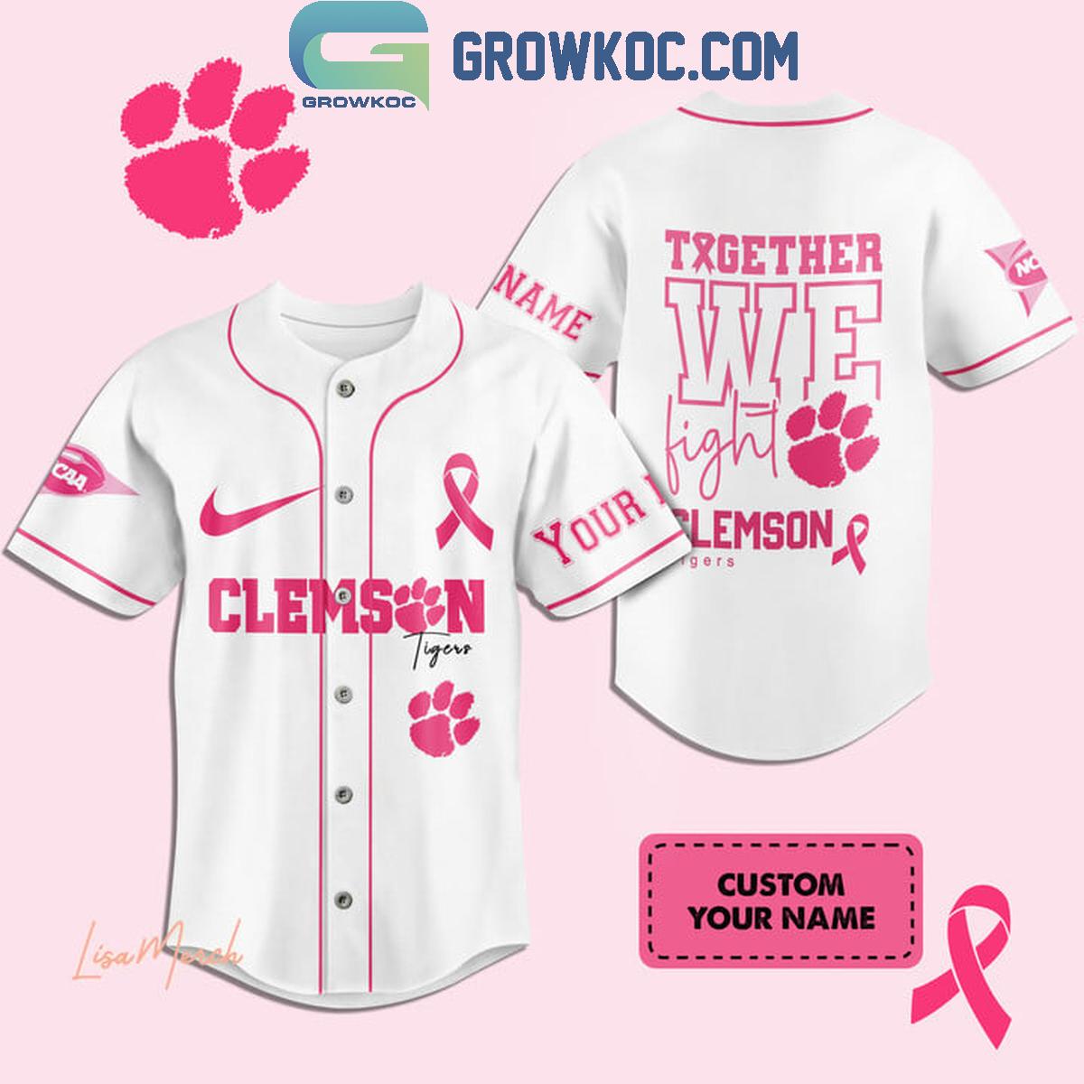 Clemson Tigers Together We Fight Breast Cancer Personalized Baseball Jersey baseball jersey product view 1